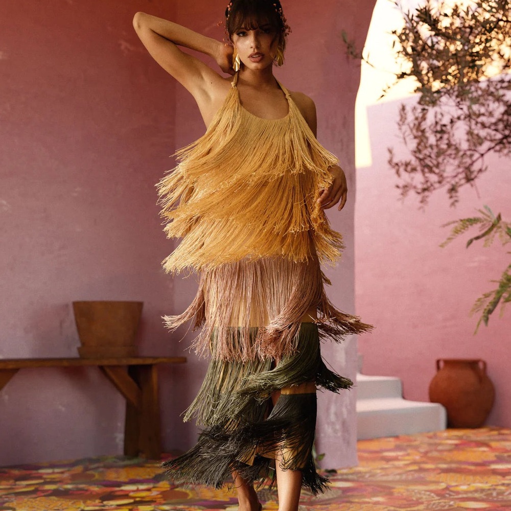 Brand New. Andrea Iyamah Multi-Tone Neme Fringe Dress.Retail Price $580. XS size